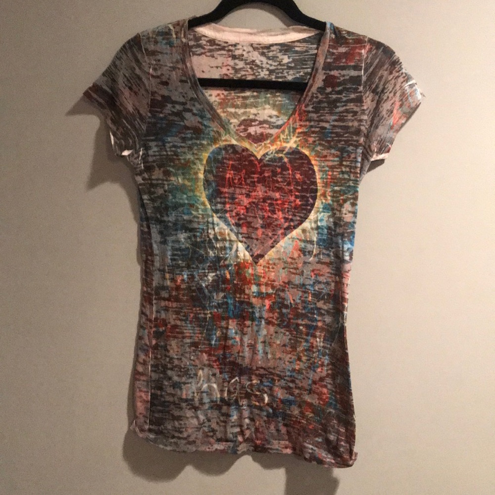 Tease V-Neck Multicolored T-Shirt Size Medium